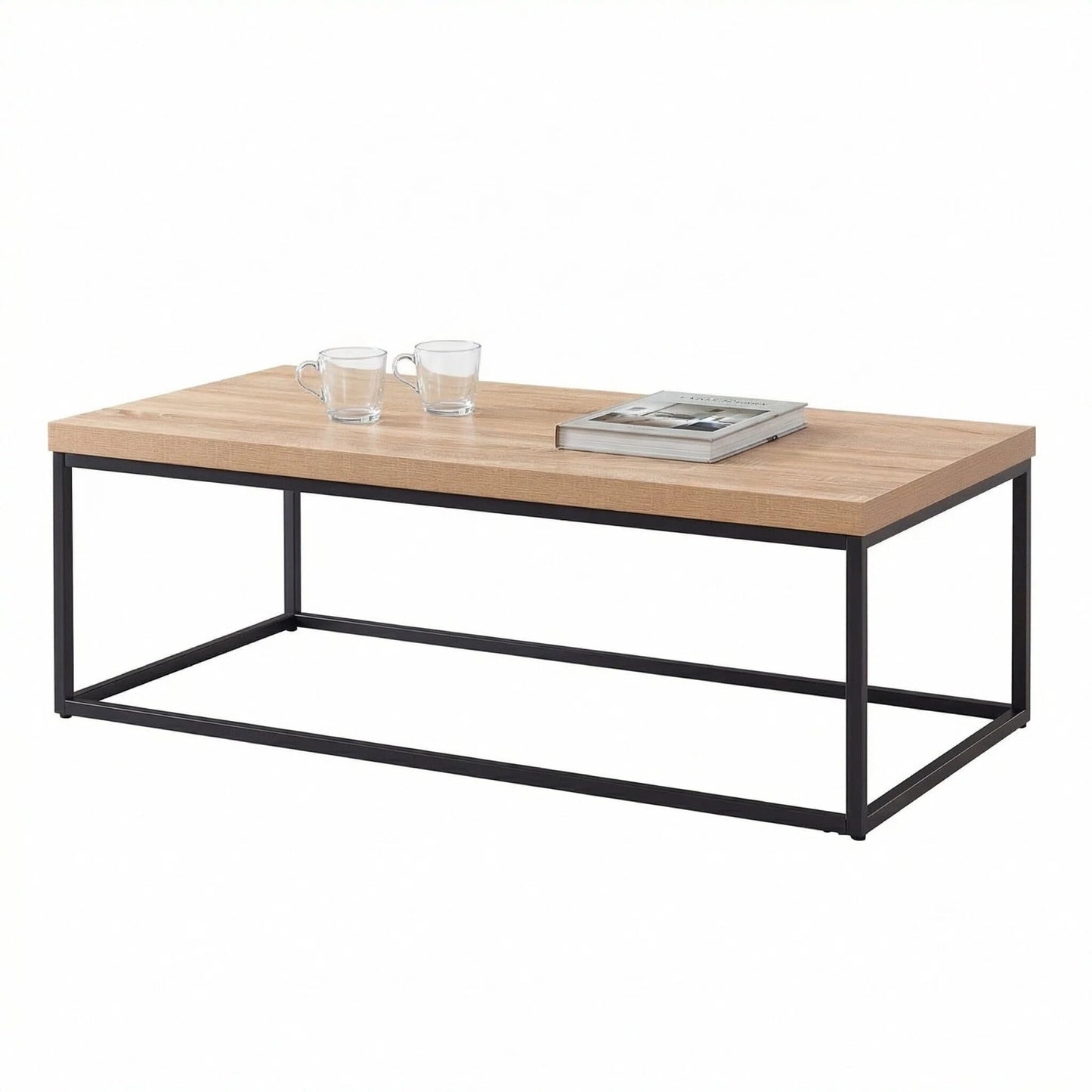 CENSI 47-Inch Natural Oak Coffee Table for Living Room, Modern Industrial Rectangular Wood and Metal Center Table with Extra Thick Tabletop (Natural Wood)