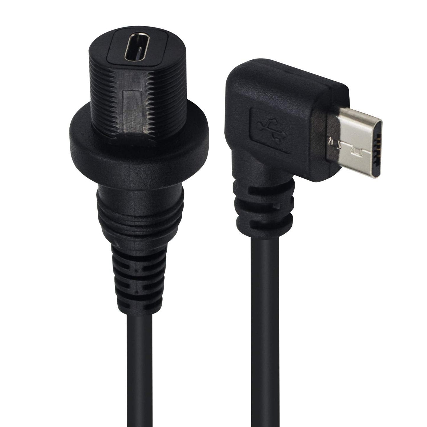 Duttek Micro Usb Panel Mount Cable, Left Angled 90 Degree Micro Usb Mount Extension Dash Flush Cable Male To Female For Car, Boa
