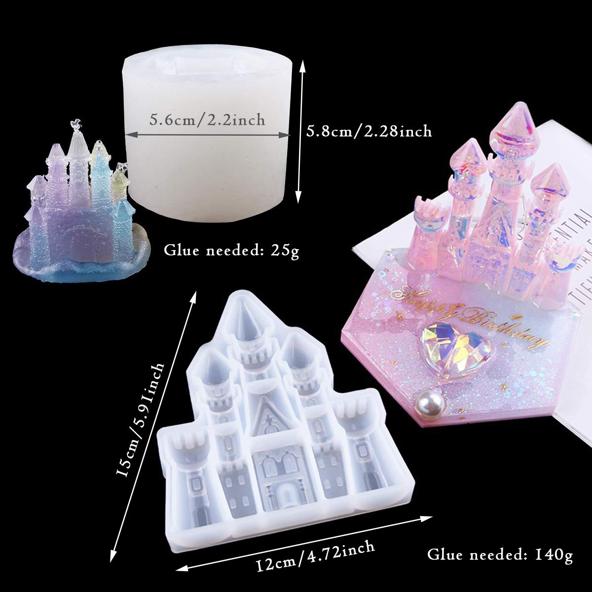 iSuperb 2 Style Silicone Molds for Resin 3D Dream Castle Resin Molds Casting Epoxy Crystal Molds for Soap Candlestick, Clay, House Creative Decorations (2 Castle)