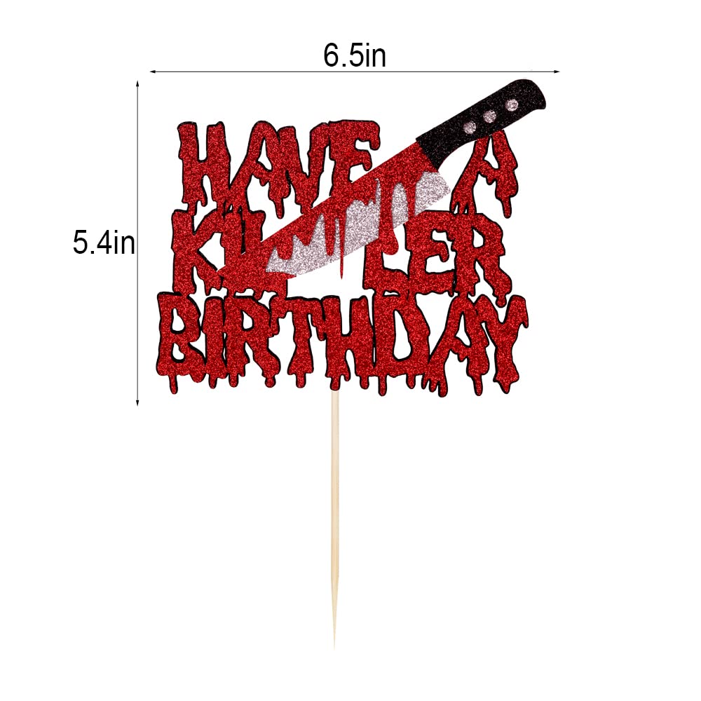 Bekaterea Have A Killer Birthday Cake Topper,Halloween Horror Birthday Cake Decoration,Halloween Bloody Knife and fork Cake Decoration, Zomb Party Supplies