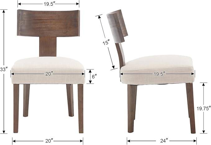 DM Furniture Farmhouse Kitchen Dining Room Chairs Set of 2, Linen Fabric Upholstered Dining Chairs with Wooden Legs, Comfy Armless Side Chairs for Dining Room/Restaurant, Beige-Dark Brown Legs