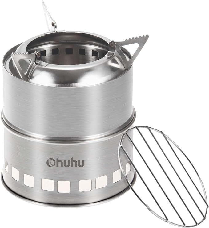 Camping Stove, Ohuhu Camp Stove Wood Burning Stove Stainless Steel Stoves Mini Portable Stove for Camping Picnic BBQ Backp...