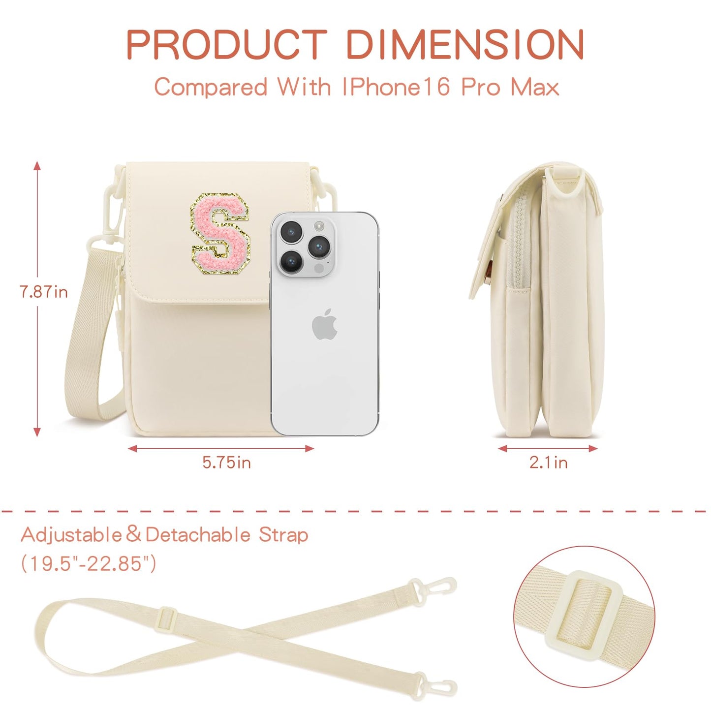 CLOUDWINGS Birthday Gifts for Girls Crossbody Purse Small Initial Cell Phone Purse Triple Compartment Crossbody Bags,Beige-S