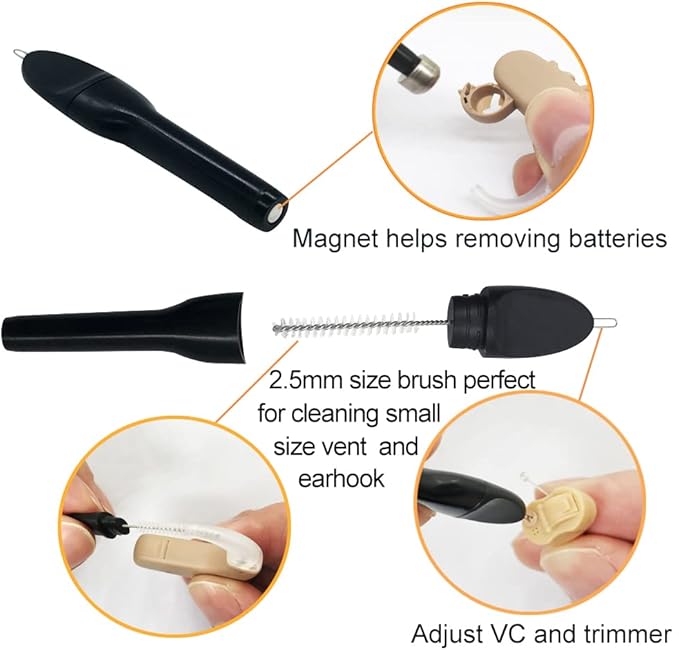 12 Pieces Hearing Aid Cleaning Brush Kits Tools with Wax Loop and Magnet Suitable for Earbuds/Headphones Cleaner with Storage Case