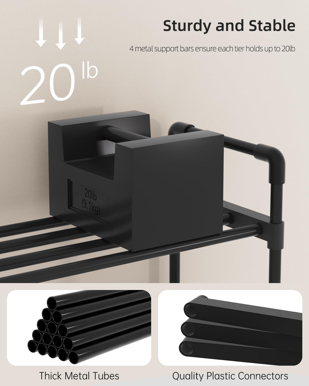 AAJZ Shoe Rack,Tall Large Capacity,Shoe Organizer, Metal Storage Shelf, for 24-27 Pairs, for Entryway,Closet, Bedroom Black (8 Tiers)