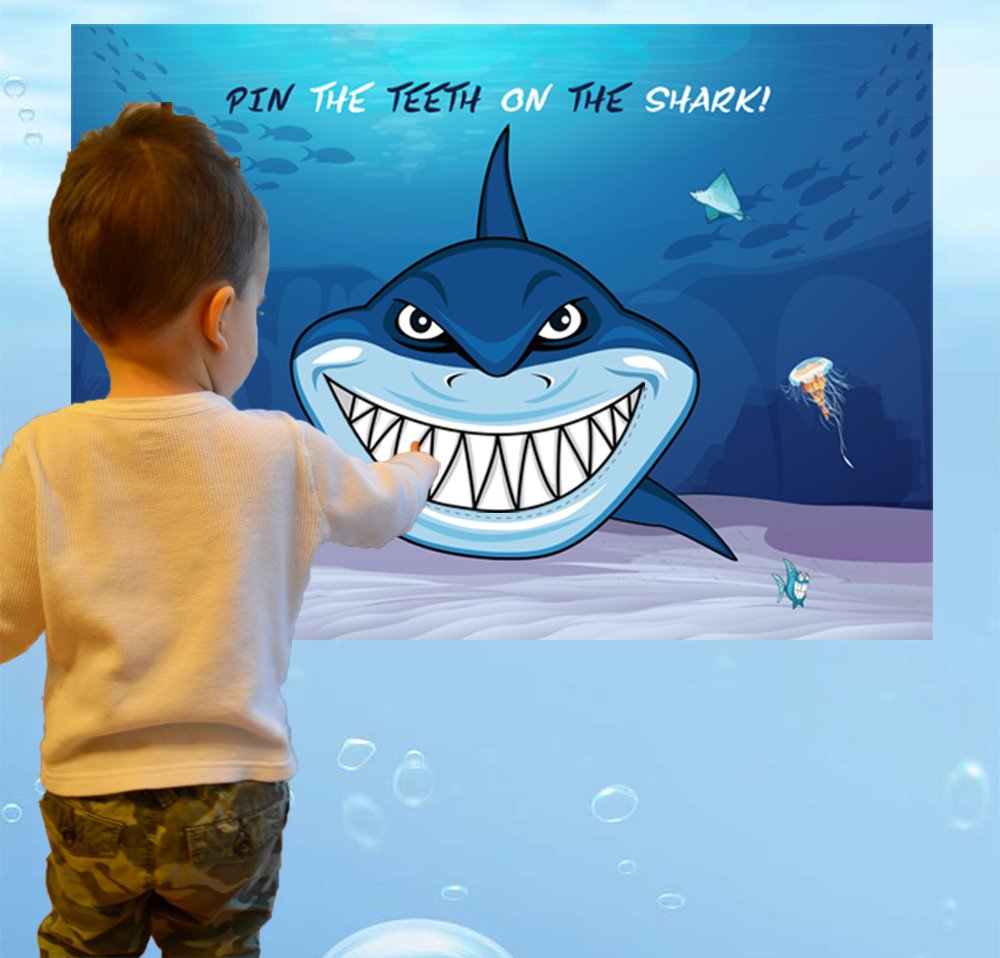 CocoHut Shark Party Supplies, Pin The Teeth on The Shark, Shark Party Games, 15PCS Teeth for Shark Theme Kids Under The Sea/Pool/Beach Birthday/Baby Shower Party Supplies Decorations