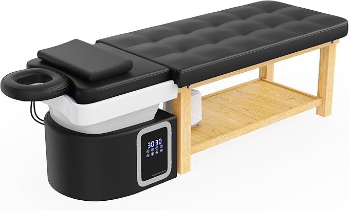 Olela Heavy Duty Head Spa Bed - Headspa Equipment with Water Cycle & Fumigation Salon Equipment, Stationary Massage Table with U Shaped Head Basin and Wood Frame for Beauty Salon