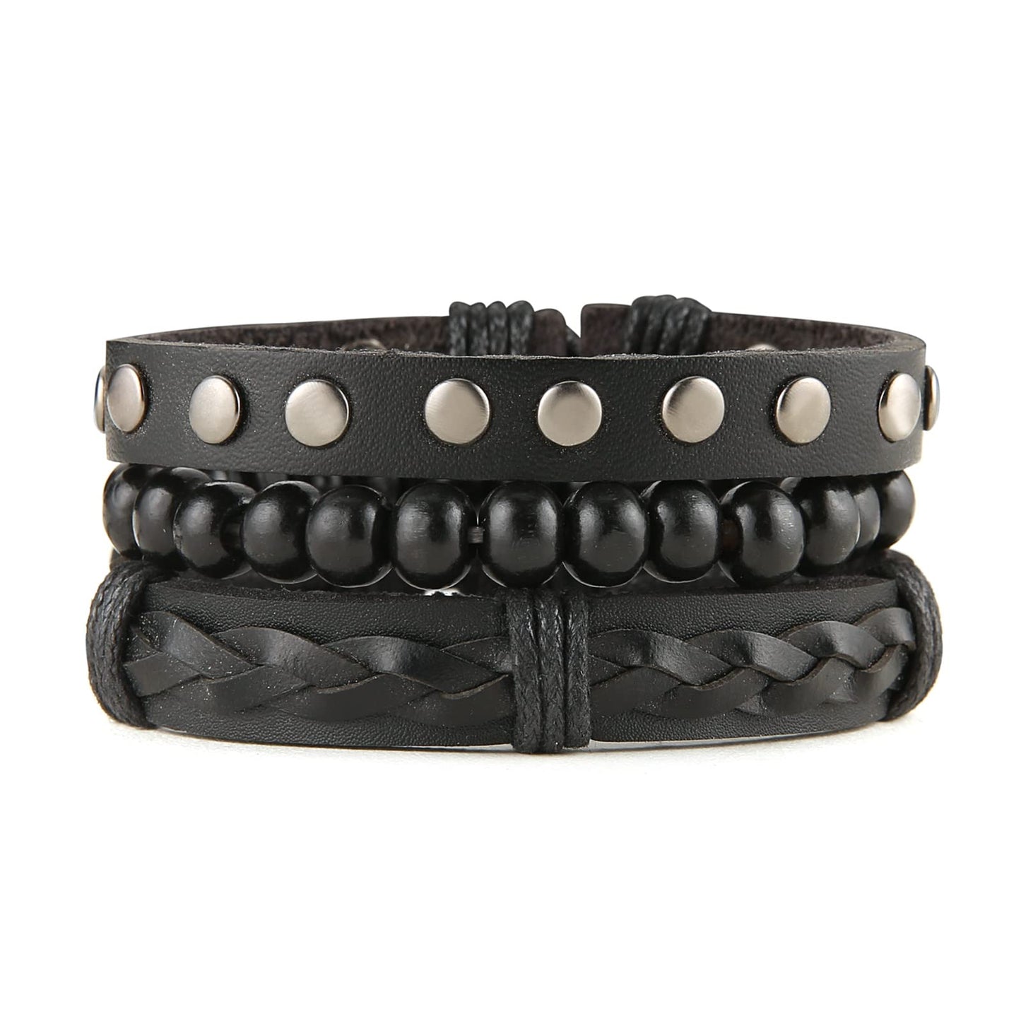 HZMAN Wrap Bracelets Men Women, Hemp Cords Wood Beads Ethnic Tribal Bracelets, Leather Wristbands (Wooden bead style 6)