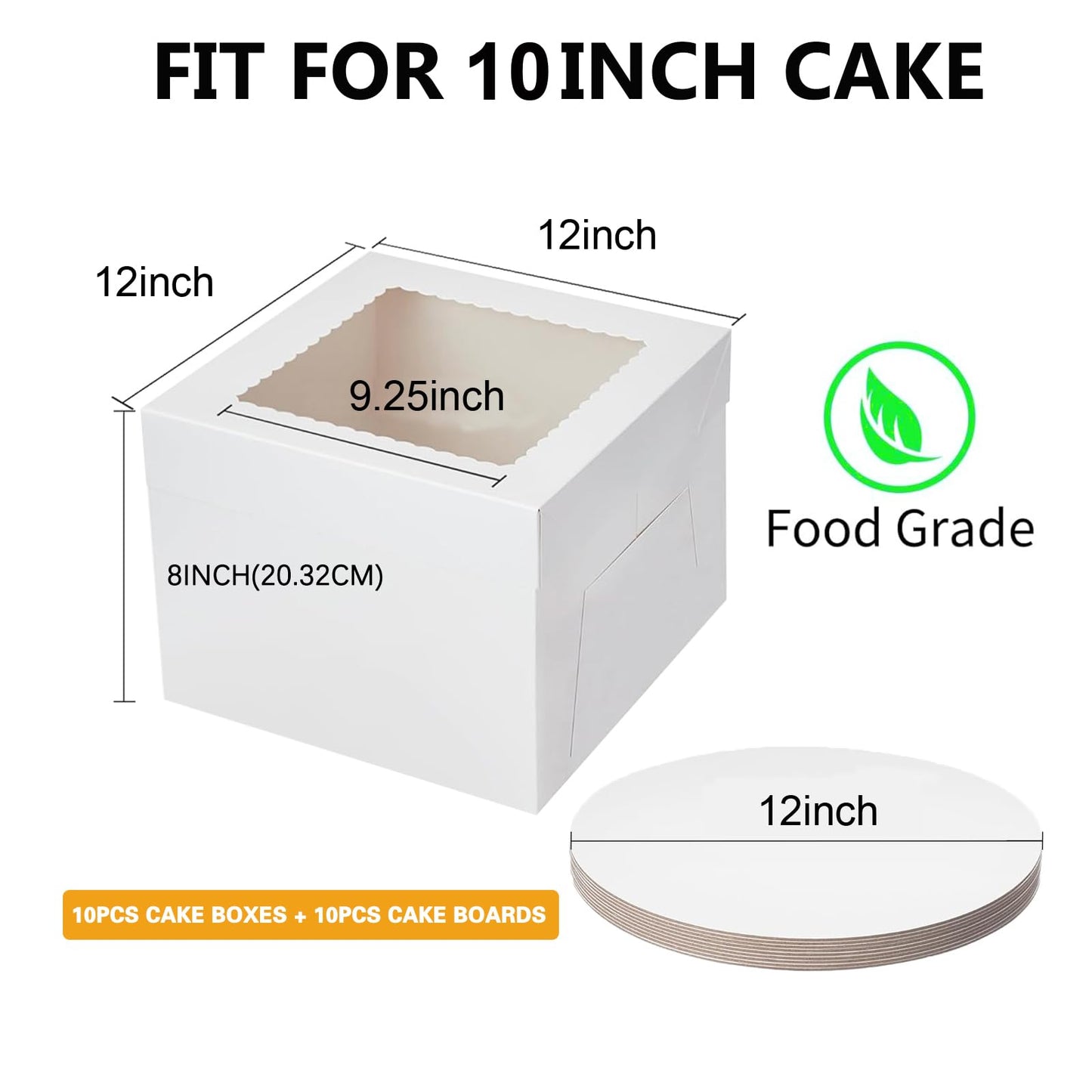 Packpal 20Pack 12 Inch Cake Boxes With Cake Boards (10 boxes & 10 boards), 12X12X8 Inch White Bakery Boxes With Windown For Cajas Pasteles, Cookie, Pastries,Pie, Wedding, Birthday, Valentines Day
