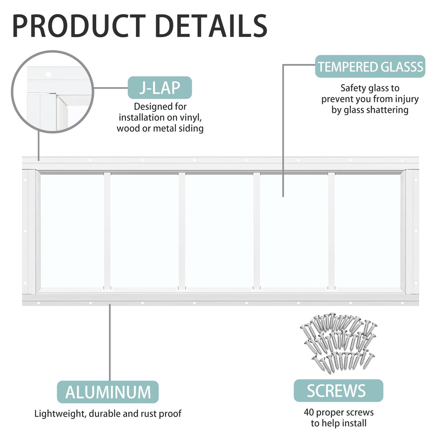 Tandefio 2 Pack 10'' x 29'' White Flush Mount Shed Transom Window with Tempered Glass Household Windows with Screws for Chicken Coop Sheds Barns Playhouse