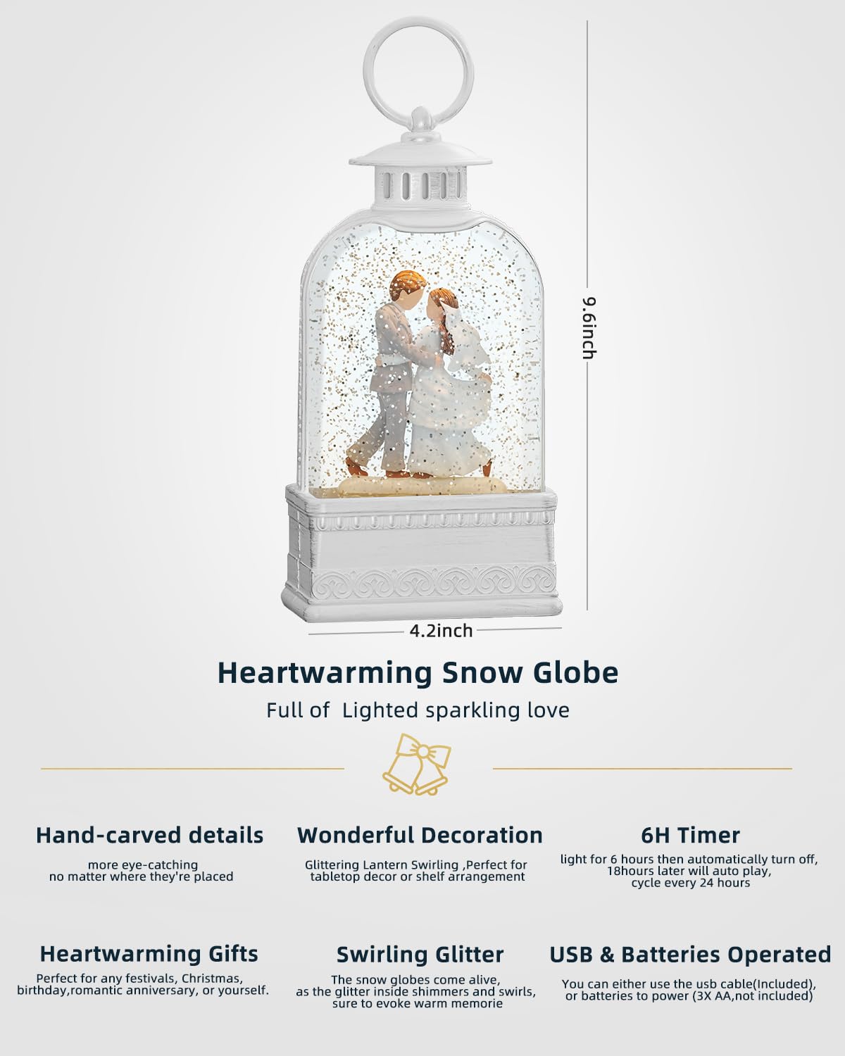 Wedding Gifts Lighted Snow Globe with 6H Timer,Promise Couple Engaged Commemorative Newlywed Remembered Snow Globe for Women,Christmas