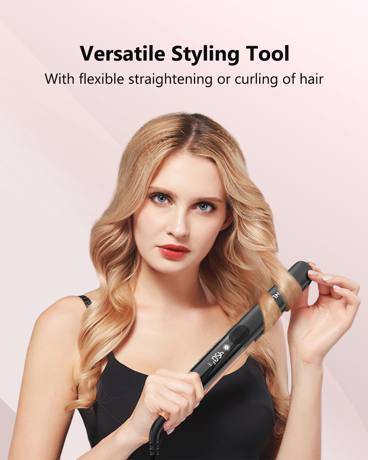 Annlary Hair Straightener 1 Inch Flat Iron and Curler 2 in 1 Titanium Ceramic Ionic Dual Voltage Straightener with Heat-Resistant Silicone, for Less Frizz, Shinier & Smoother