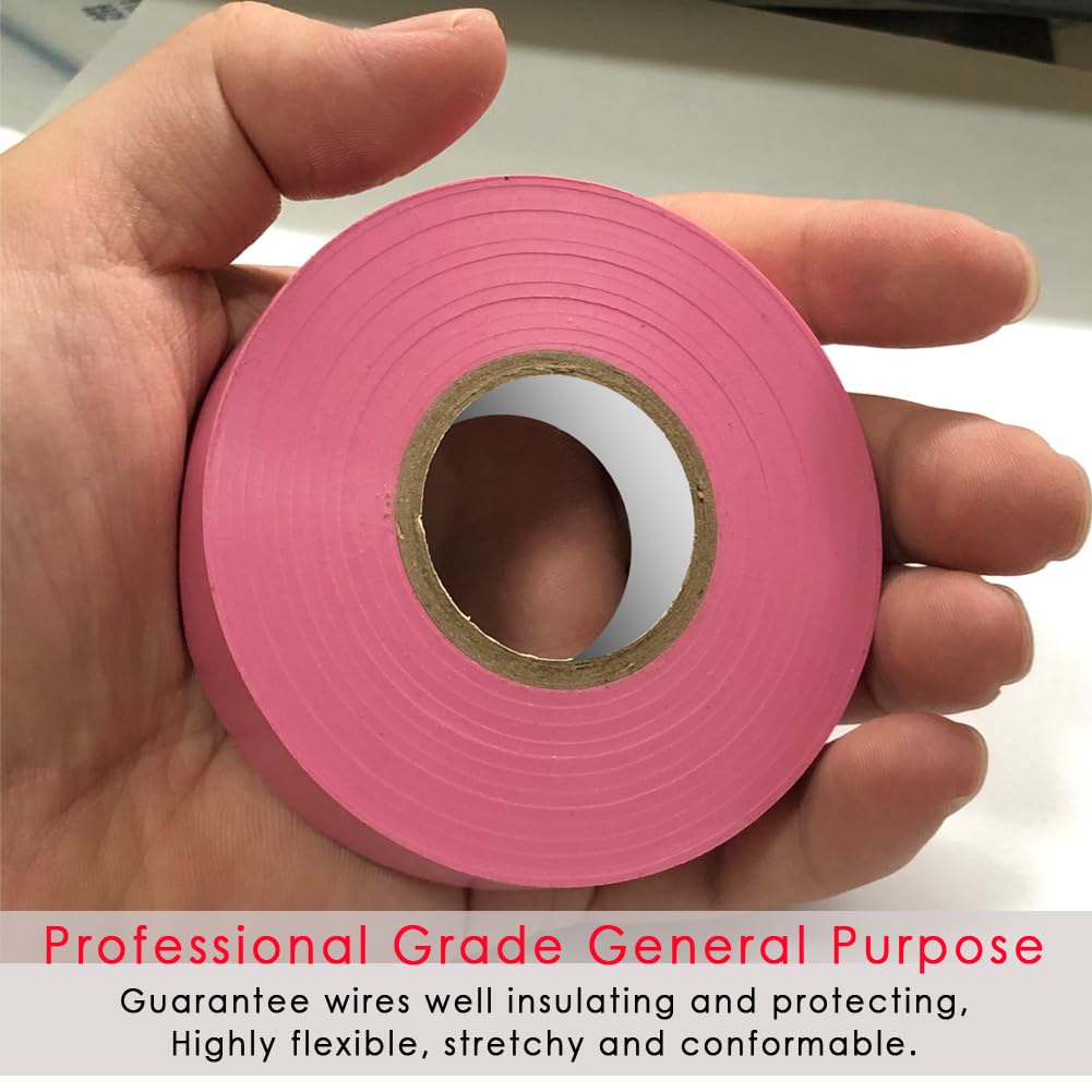 LYLTECH Pink Electrical Tape, 66 feet x 3/4 inch,Waterproof,Strong Adhesive, Vinyl Rubber Adhesive Electrical Tape Use at No More Than 600V & 176℉