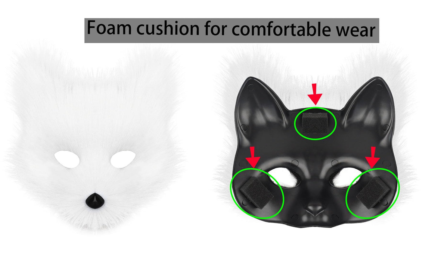 Liszdp Furry Fox Cat Mask Wolf Tail and Fingerless Faux Fur Paw Gloves Set for Women Halloween Costume Accessories