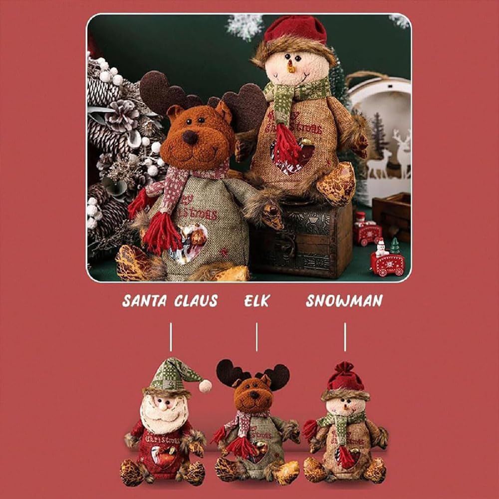 EZGHAR 2025 New Christmas Gift Bags Zipper Design, Christmas Gift Doll Bags, Small Fabric Gift Bags, Reusable christmas Bags with Santa Snowman Style for Presents Candy Fruit and Festival (3pcs)