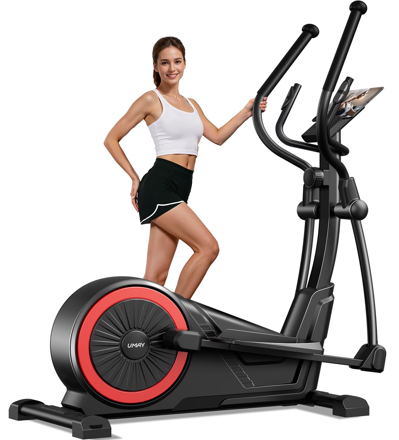 UMAY Elliptical Exercise Machine with 16 Levels Resistance, Hyper-Silent Magnetic Elliptical Machine for Home with 15.5" Stride & Heart Rate Grips and LCD Monitor, 400LBS Weight Capacity