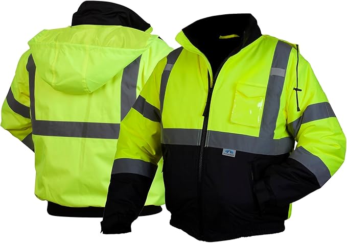 Pyramex RJ32 Series Waterproof Hi-Vis Orange Lime Bomber Jacket with Quilted Lining - Size Large