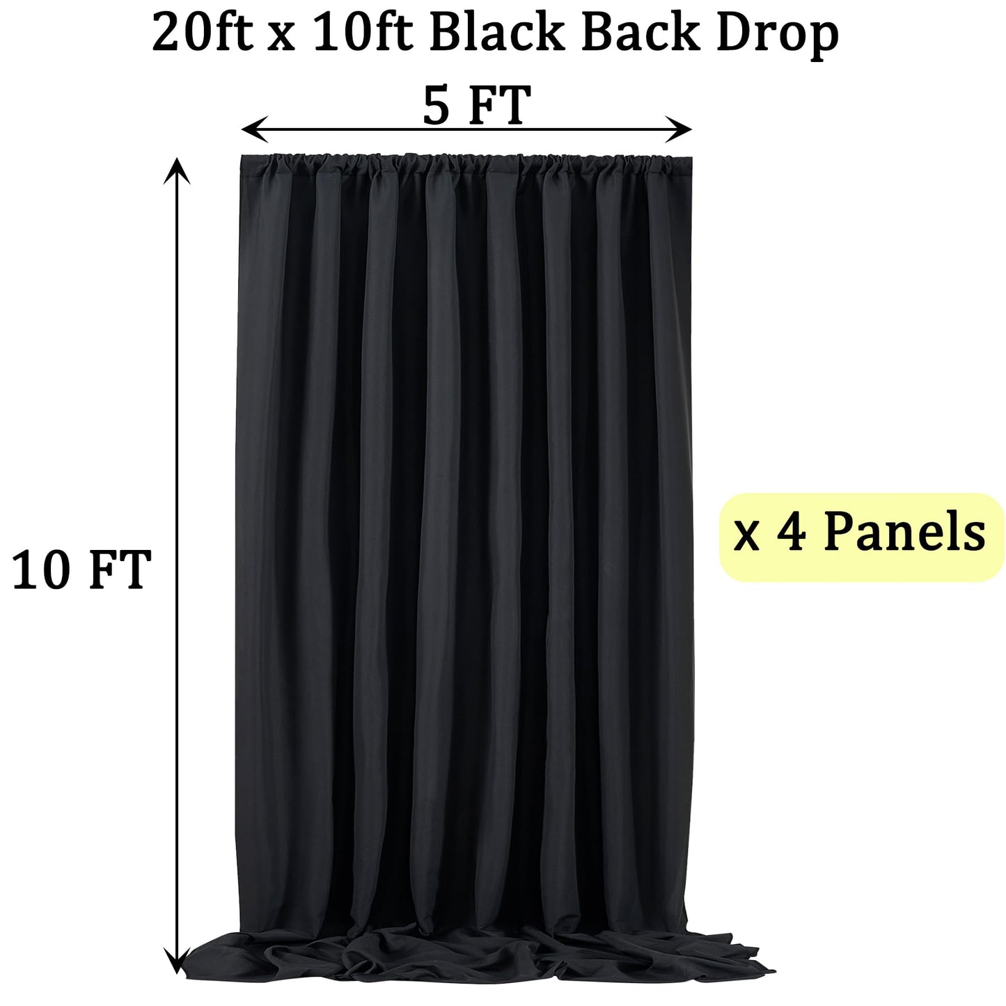 Htper 20ft x 10ft Black Backdrop Curtain Panels for Parties, Thick Wrinkle Resistant Polyester Wedding Backdrop Drapes for Birthday Photography Party Home Decorations