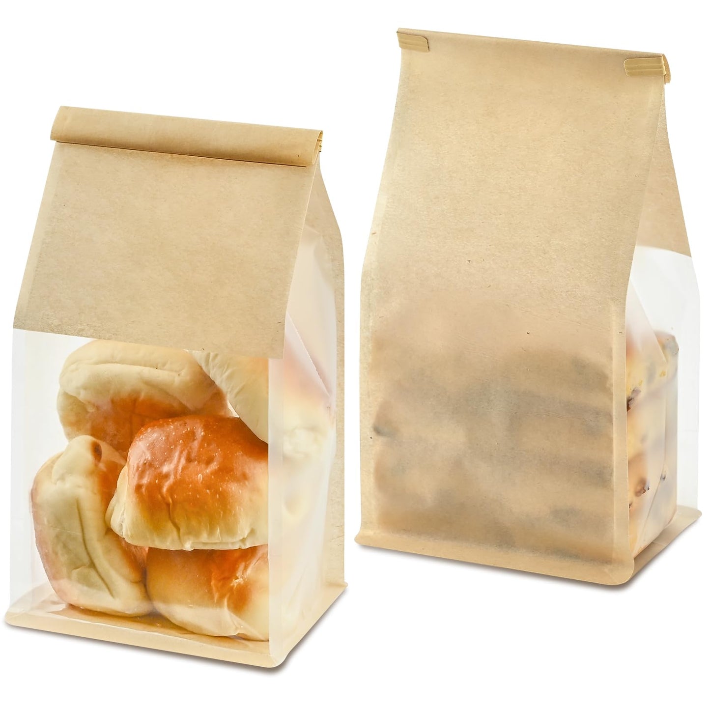 Ohuimrt 50 PCS Bread Bags for Homemade Breads, 11 x 5.1 x 3.9 Inches Brown Kraft Paper Bakery Bags with Tin Tie Tab Lock Sourdough Bread Bags with Window Baked Foods Packaging Storage