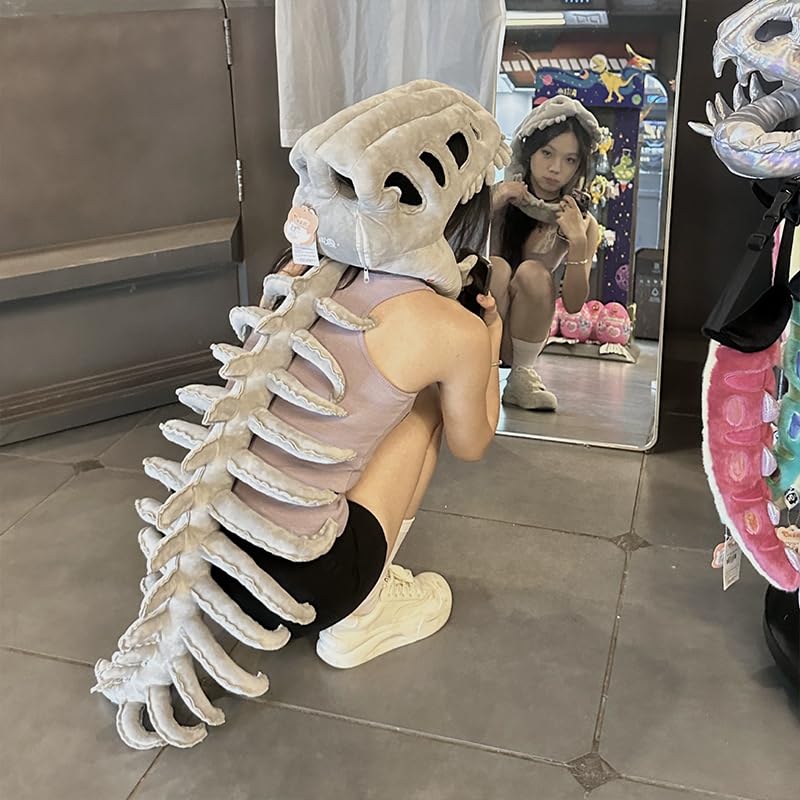 elotugool Dinosaur Skeleton Costume - Realistic 3D Dinosaur Skull Headpiece and Spine Set | Kids Adults Dinosaur Costume Cosplay Photos Props for Halloween/Dress-Up/Cosplay Party