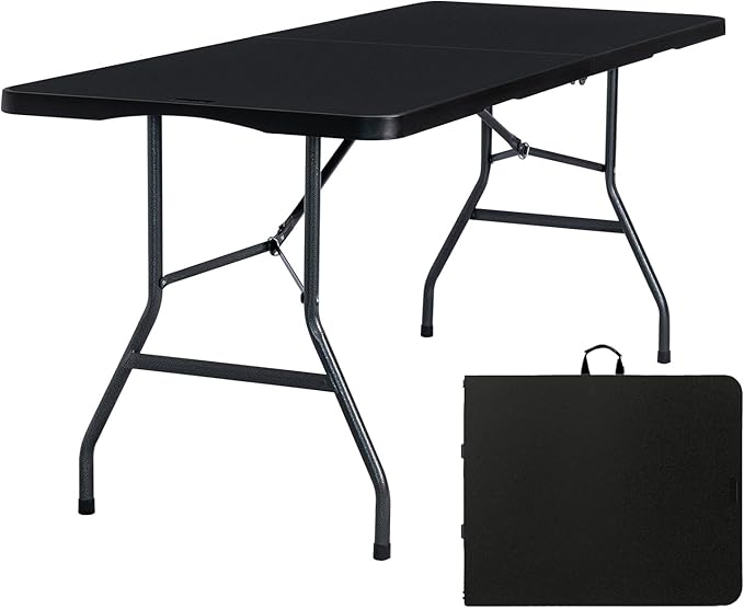 Byliable Folding Table 6ft Portable Heavy Duty Plastic Fold-in-Half 6 Foot Foldable Table Utility Dining Indoor Outdoor wi...
