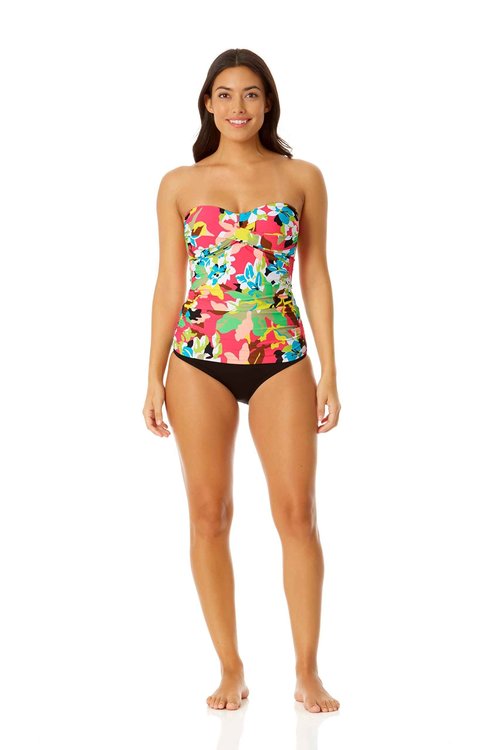 Anne Cole Women's Standard Solid Twist Front Shirred Bandeau Tankini Swim Top, Cabana Party