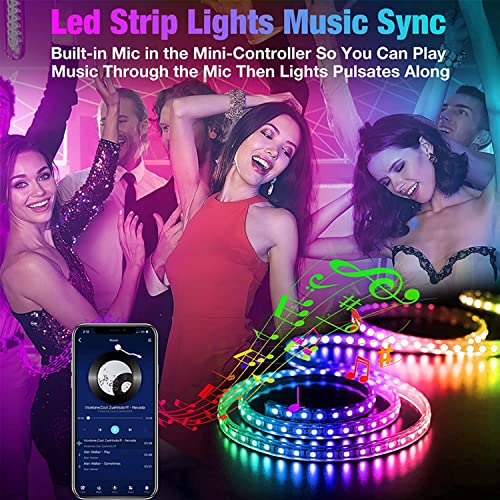 REEMEER Led Lights 100ft Smart APP Control Music Sync Strip Lights RGB Color Changing Strips with Remote, for Bedroom Kitc...
