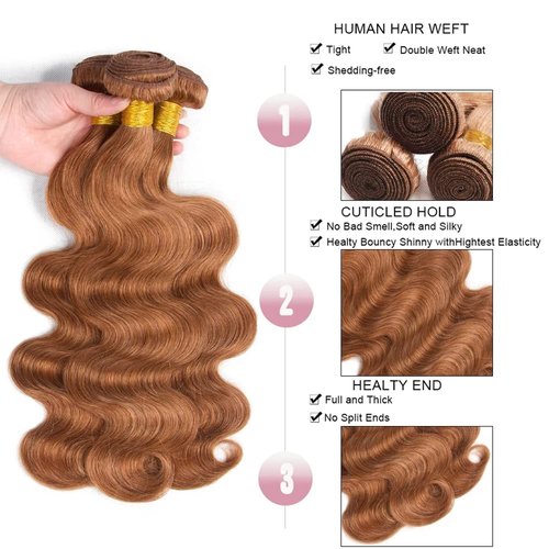 #30 Brown Bundles Human Hair Body Wave Bundles 26 26 26 Inch 3 Bundle Unprocessed Brazilian Virgin Hair Light Brown Body Wave Human Hair Extensions 50 Gram Per Bundle