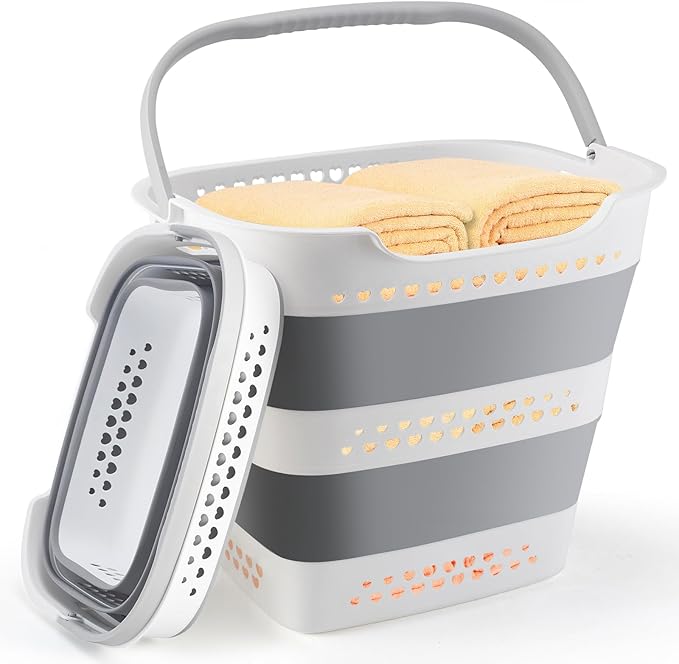 Collapsible Laundry Basket Foldable Pop-Up Laundry Hamper with Comfort Handles Portable Plastic Laundry Storage Basket Org...