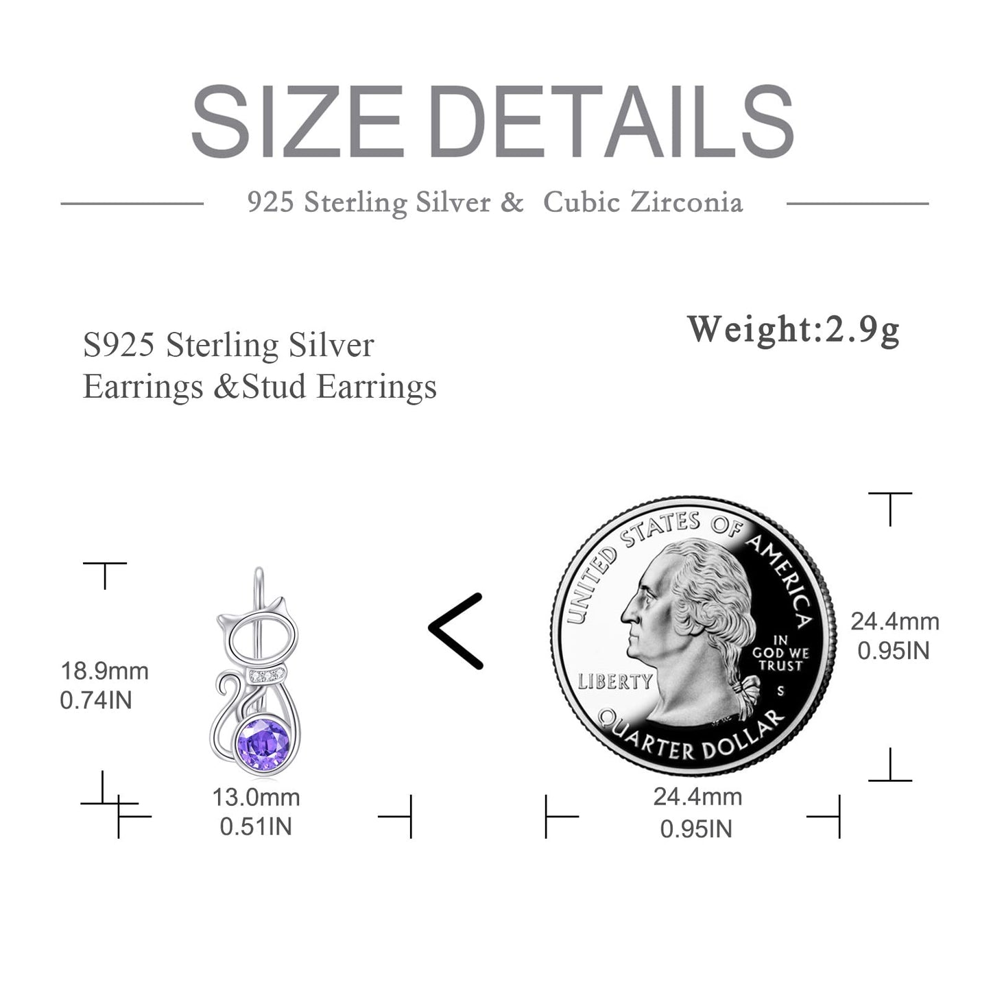 AOBOCO 925 Sterling Silver Cat Earrings for Women Purple Crystal Leverback Dangle Earrings Cat Jewelry Packaged with Jewelry Box Gifts for Women Wife