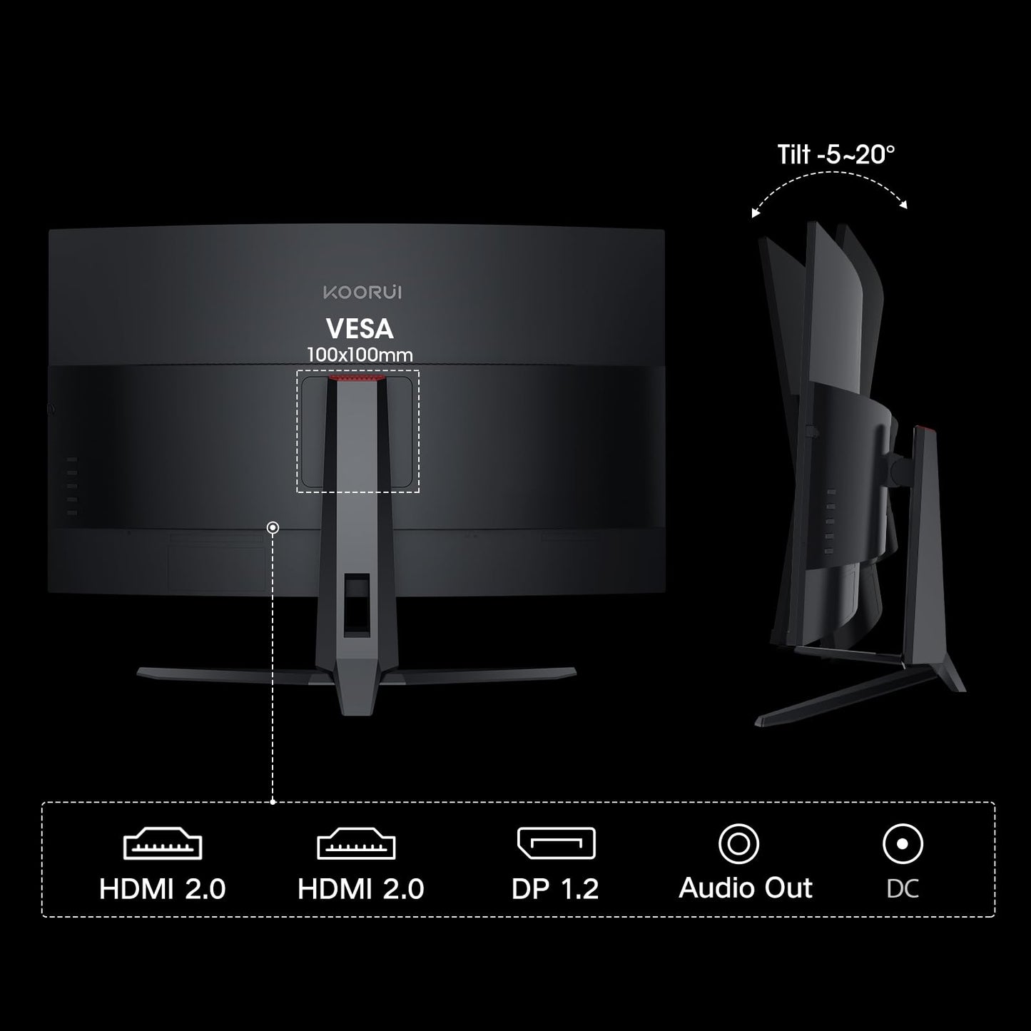 KOORUI 32 Inch Curved Gaming Monitor, QHD 2560 x 1440 170Hz Computer Monitor, 1ms Response Time, 1500R Curved Display, 90% DCI-P3, Adaptive Sync, HDMI & DisplayPort, VESA Compatible