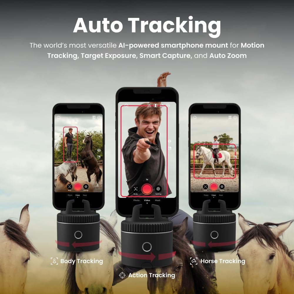 Pivo Pod Silver Equestrian Pack - Auto Face & Horse Tracking Phone Holder, 360° Rotation, GiftboxSPS, Pod + Starter Kit