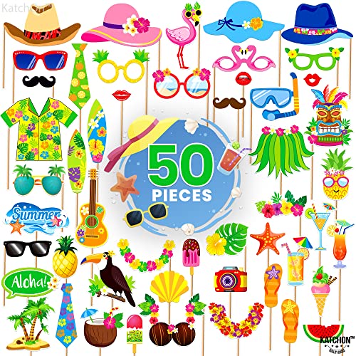KatchOn, Tropical Hawaiian Photo Booth Props - Pack of 50 | Luau Party Decorations | Luau Photo Booth Props for Hawaiian P...