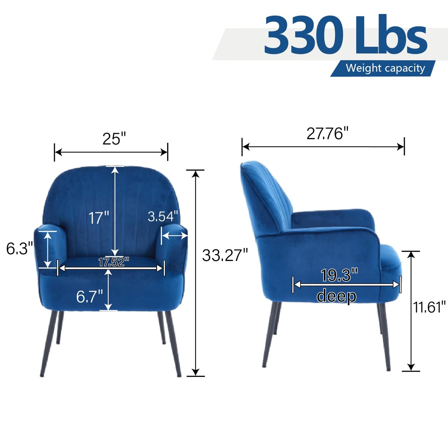 E-Motie Velvet Accent Chair, Modern Upholstered Single Sofa Side Living Room Chair, Comfy Reading Armchair with Metal Legs for Bedroom, Waiting Room, Office and Cafe, Blue