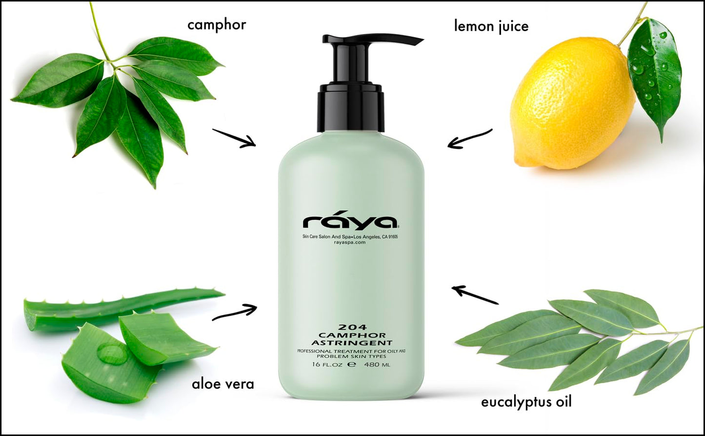 RAYA Camphor Astringent 16 oz (204) | Effective Facial Toner for Oily and Break-Out Skin | Helps Dry Up Blemishes and Control Ex
