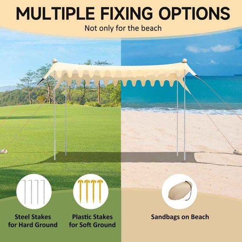 VILLEY Beach Tent Sun Shelter with UPF50+ Protection, 11×10FT Portable Sun Shade with 4 Stability Poles, 8 Ground Pegs, 4 Sandbags and Sand Shovel, Outdoor Beach Canopy for Camping Trips, Picnics