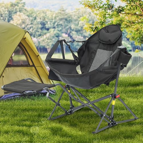 Ainfox Hammock Camping Chair with Footrest, Foldable Portable Rocking Chairs for Adults Outside Swinging Camp with Cup Hol...