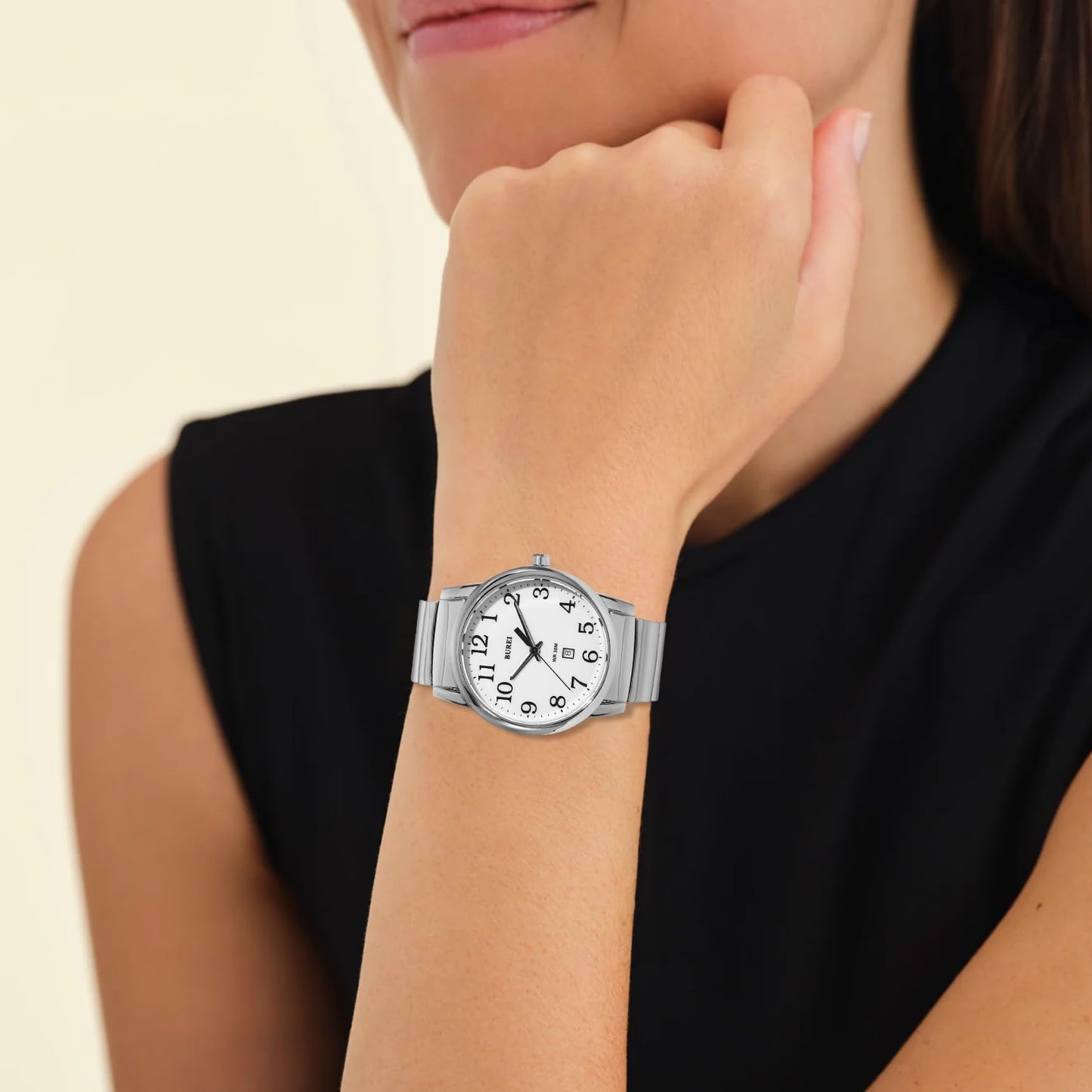 BUREI Women's Fashion Wrist Watches Two Tone Sliver Gold Stainless Steel Analog Quartz Waterproof Watch for Small Wrists, Easy Read Dial, Gift for Women (Sliver)