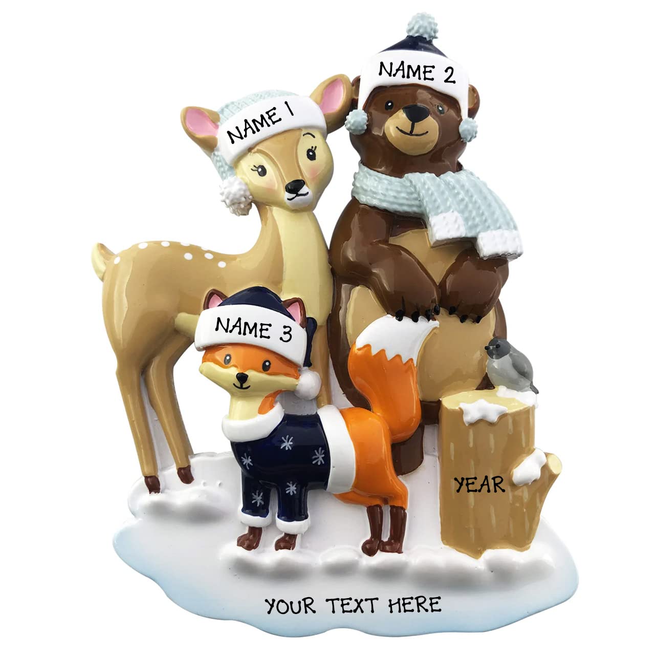 2025 Family of 3 Personalized Christmas Tree Hanging Ornament - Hand Customized Woodland Zoo Animals Fox Reindeer Bear Decorative Ornament (Family of 3)