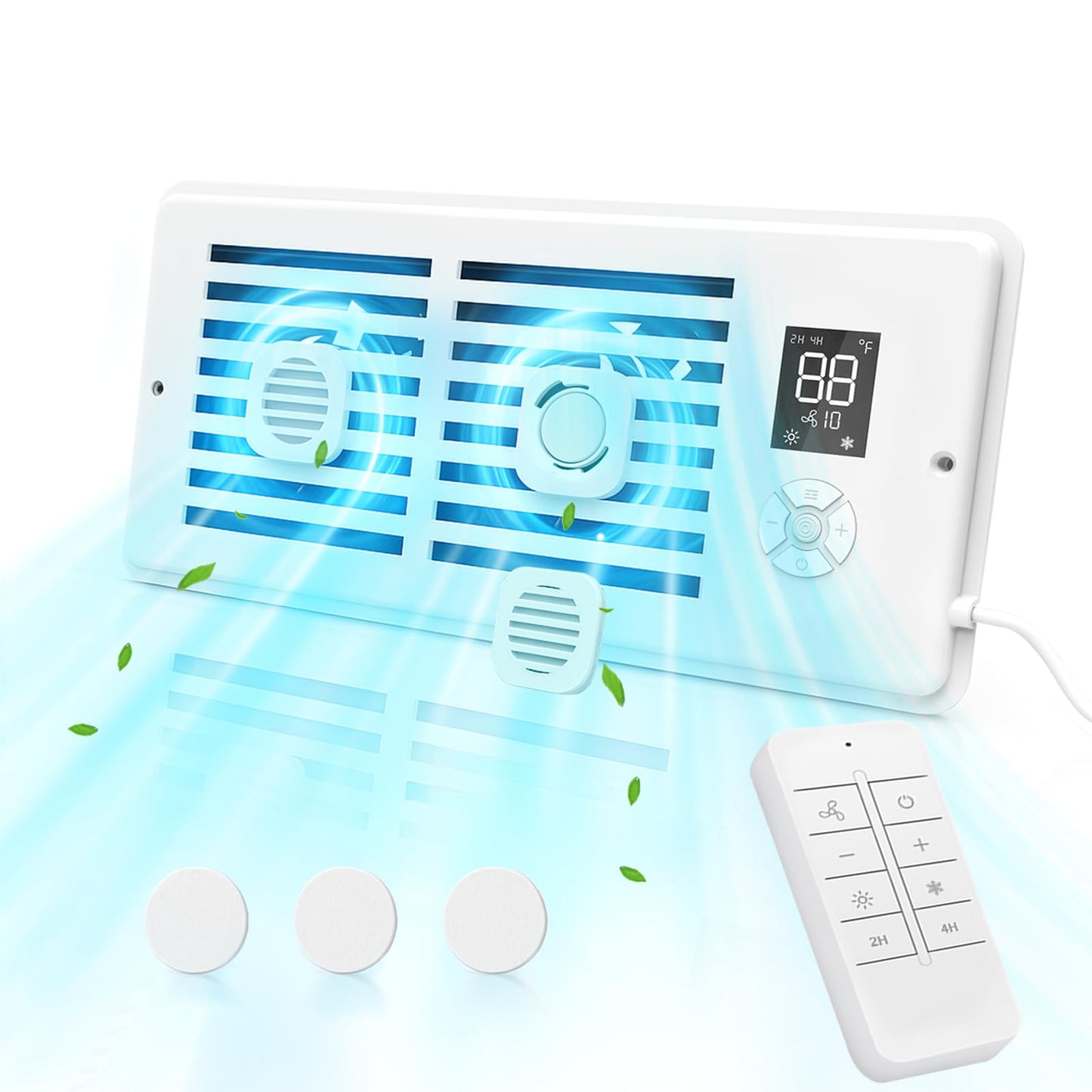 Register Booster Fan For 4 X 12 Vents Only,10 Speeds To Control Cool & Warm Airflow, Air Conditioning Vents With Led Screen Remo