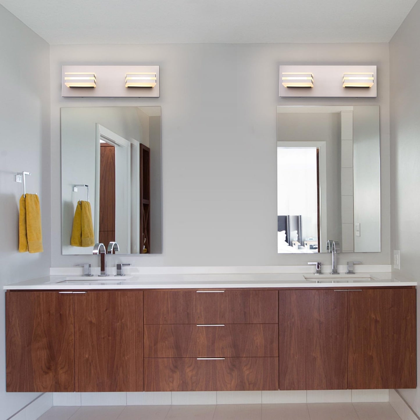 yumcrelect 2-Light, 12.6-Inch Wall Lights Brushed Nickel Vanity Lights for Bathroom Light Fixtures Adjust 3 Colors Modern Bath Lighing Fixture Over Mirror