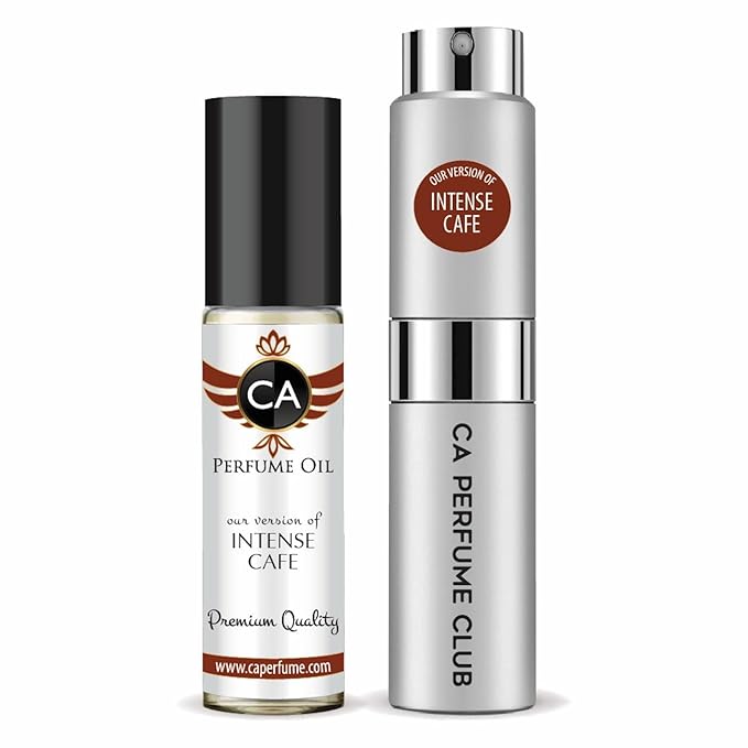CA Perfume Duo Impression of Intense Cafe For Women And Men Perfume Layering Set Long Lasting Travel Size EDP + Body Oil Roll-On Bottle 0.27 Fl Oz+0.33 Fl Oz