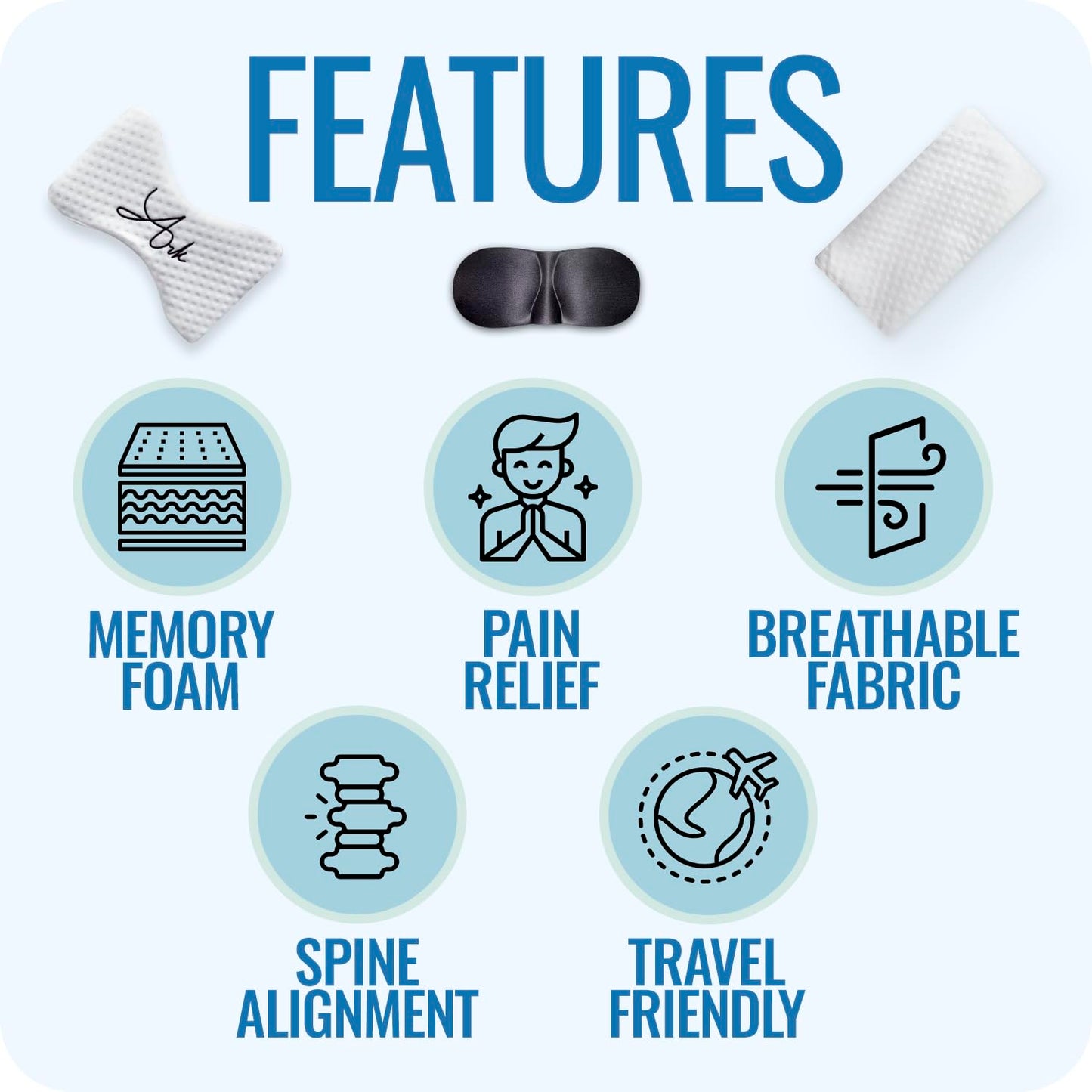 Ark Memory Foam Knee Pillow for Side Sleepers – H-Shaped with Leg Strap for Sciatica, Hip & Back Pain Relief – with Eye Mask & Extra Washable Cover