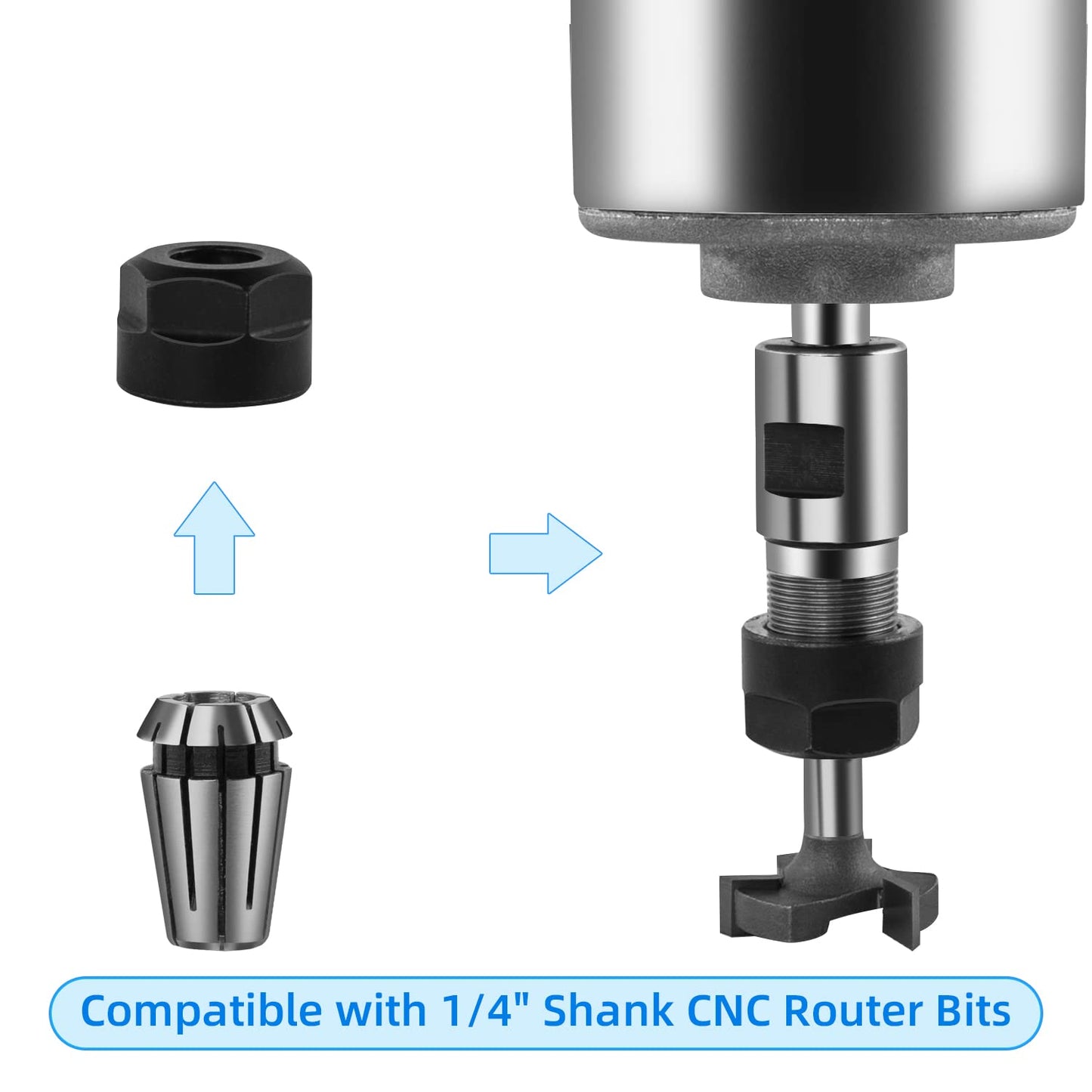 FoxAlien 1/4" Shank CNC Router Bit Essential Kit Includes 1/4" ER11 Collet, V-bit, End Mills, Chamfering Bit for Woodworking MDF Resin Carving Lettering Sign Making