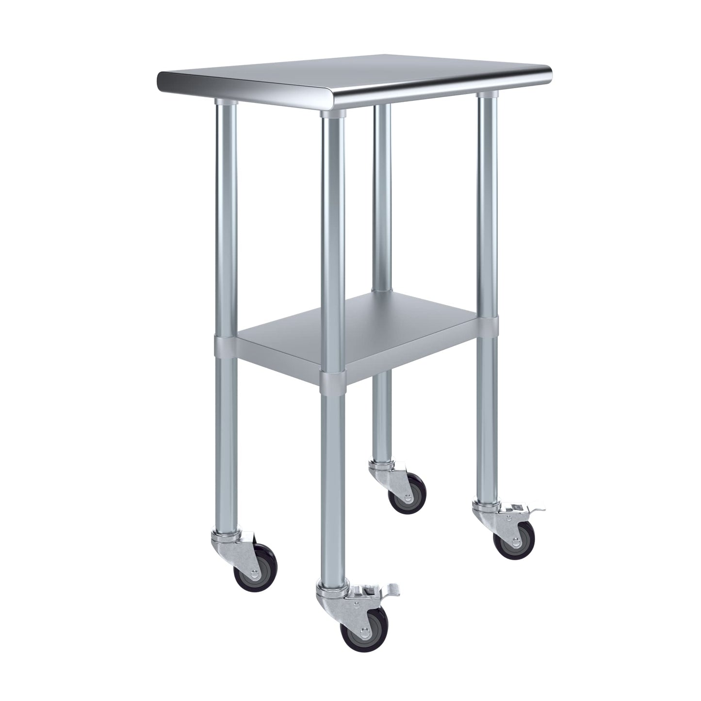 AmGood 18 in. x 24 in. Stainless Steel Work Table with Wheels | Metal Kitchen Food Prep Table | NSF