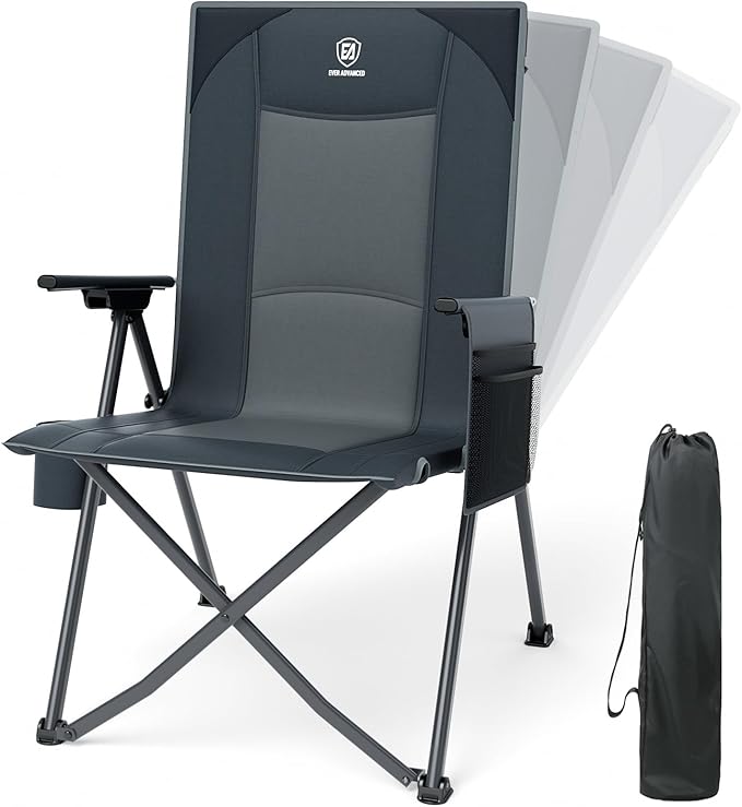 EVER ADVANCED Reclining Camping Chairs for Adult Lightweight, Folding Recliner Chair with Adjustable Back, 4-Level Lounge ...