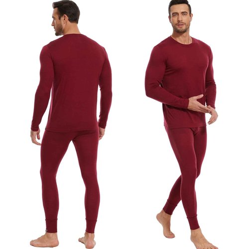 MERINNOVATION Merino Wool Base Layer Set for Men 100% Merino Wool Thermal Underwear Long Sleeve and Bottom Red 165 XL