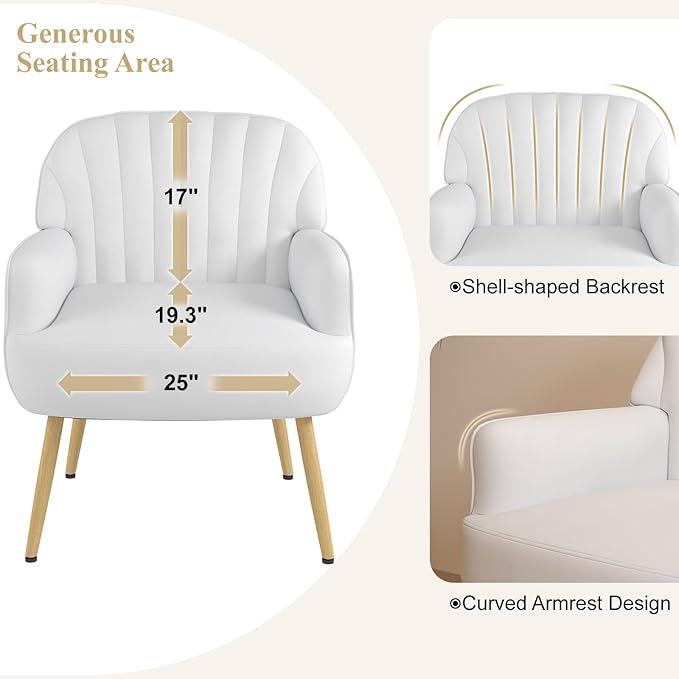 Holiway Velvet Accent Chair, Modern Upholstered Single Living Room Chairs with Tufted Back, Cozy Sofa Side Armchair with Metal Legs for Bedroom/Office/Reading Room, Beige