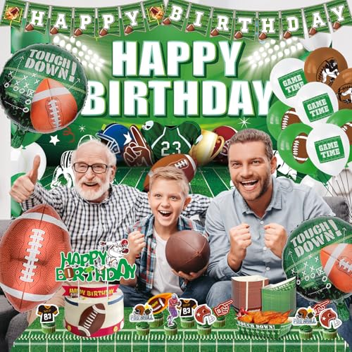 YIGZAG Football Birthday Party Decorations with Balloons Banner Cupcake Toppers Tablecloth & Backdrop and Paper Food Tray ...