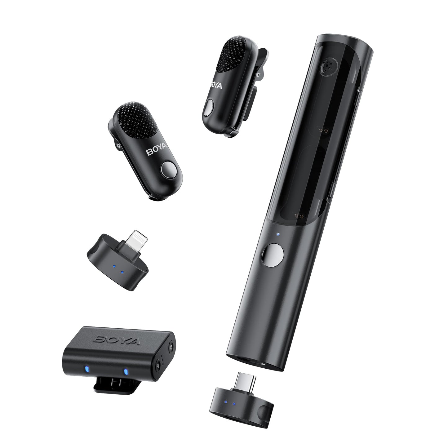 Boya Magic-02 Wireless Lavalier Microphone, 30Hrs Battery,328Ft Los Range,Safety Track&Limiter,4-In1 Mini Lapel Wireless Mic For